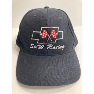 S‎ & W Racing Hat Cap Black Twill Embroidered Adjustable Snapback
